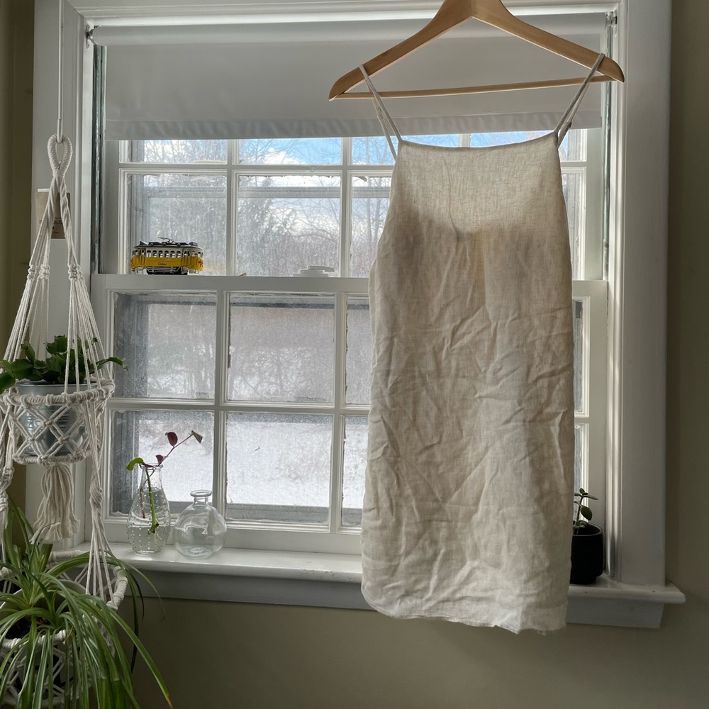 american eagle cream linen mini dress